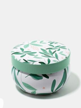 Small Leaf Print Round Tin Jar - Trinket Box BNIB